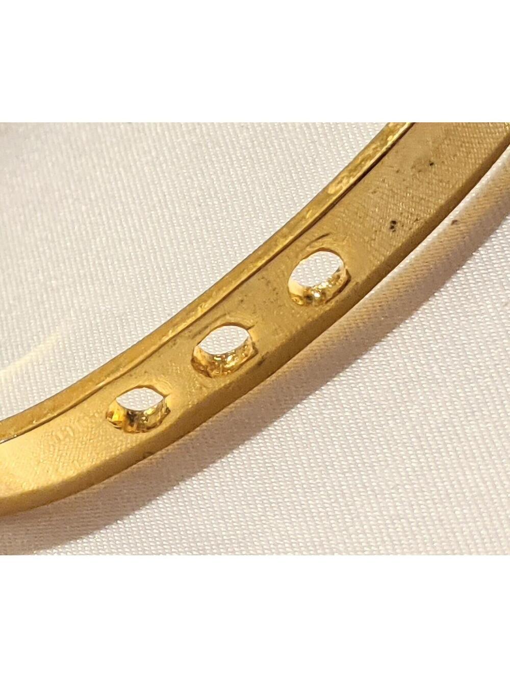 VTG 80s Hinged Bangle Bracelet Blue-Green Crystal Buckle Adjustable Gold Tone - Picture 7 of 7